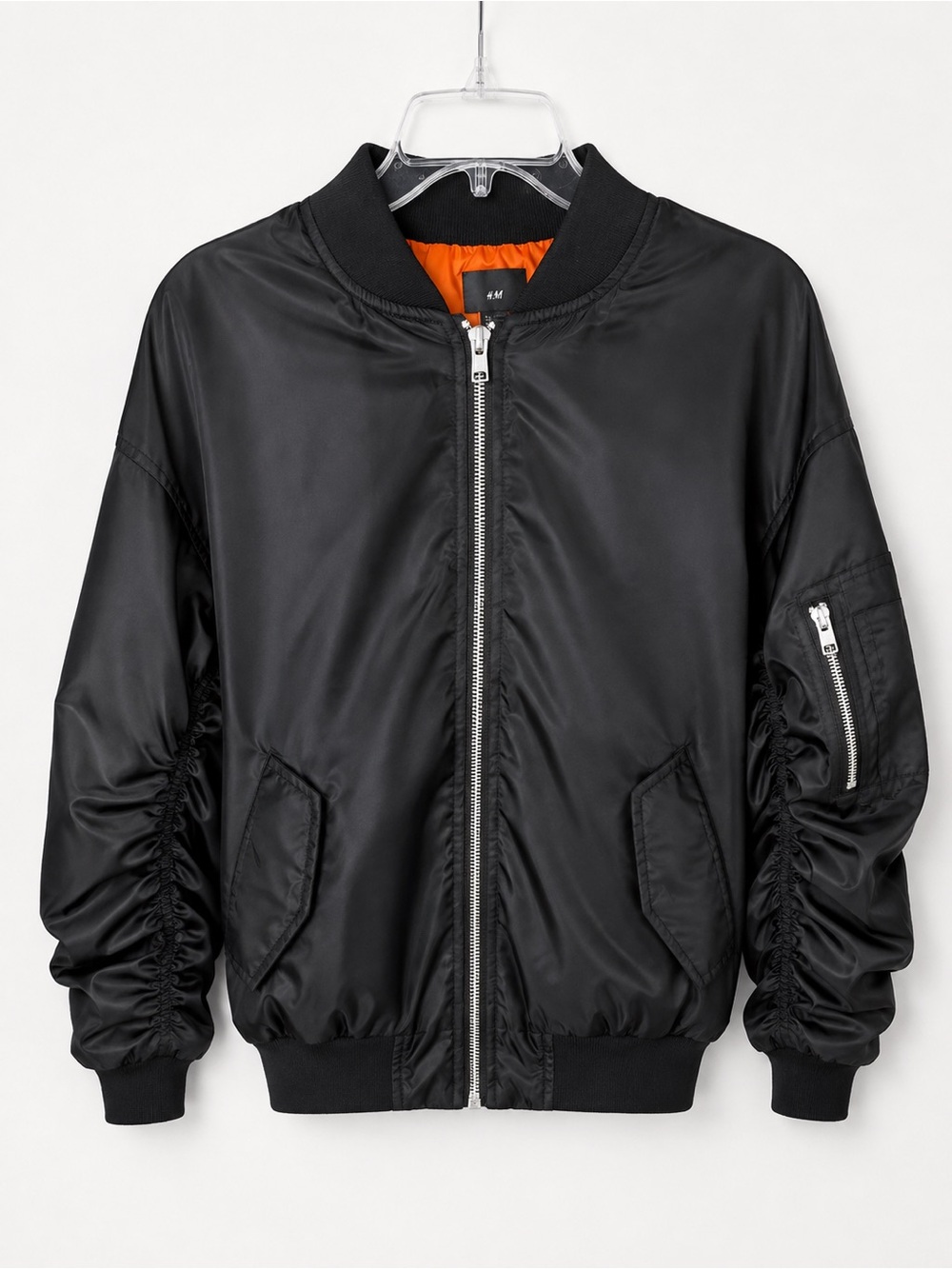 DSRCV Padded MA-1 Bomber Jacket - Black / Orange Lining - Size L